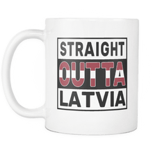 Load image into Gallery viewer, RobustCreative-Straight Outta Latvia - Latvian Flag 11oz Funny White Coffee Mug - Independence Day Family Heritage - Women Men Friends Gift - Both Sides Printed (Distressed)
