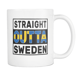 RobustCreative-Straight Outta Sweden - Swedish Flag 11oz Funny White Coffee Mug - Independence Day Family Heritage - Women Men Friends Gift - Both Sides Printed (Distressed)