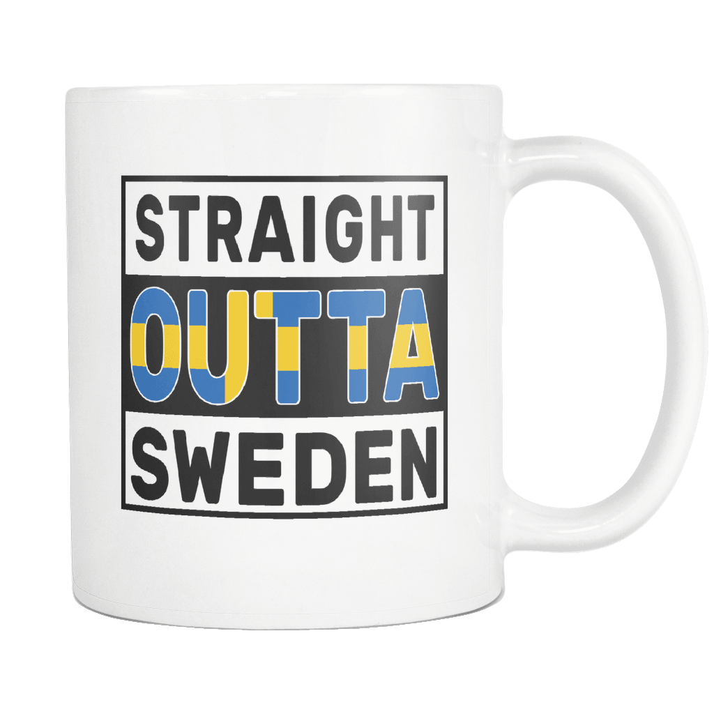 RobustCreative-Straight Outta Sweden - Swedish Flag 11oz Funny White Coffee Mug - Independence Day Family Heritage - Women Men Friends Gift - Both Sides Printed (Distressed)