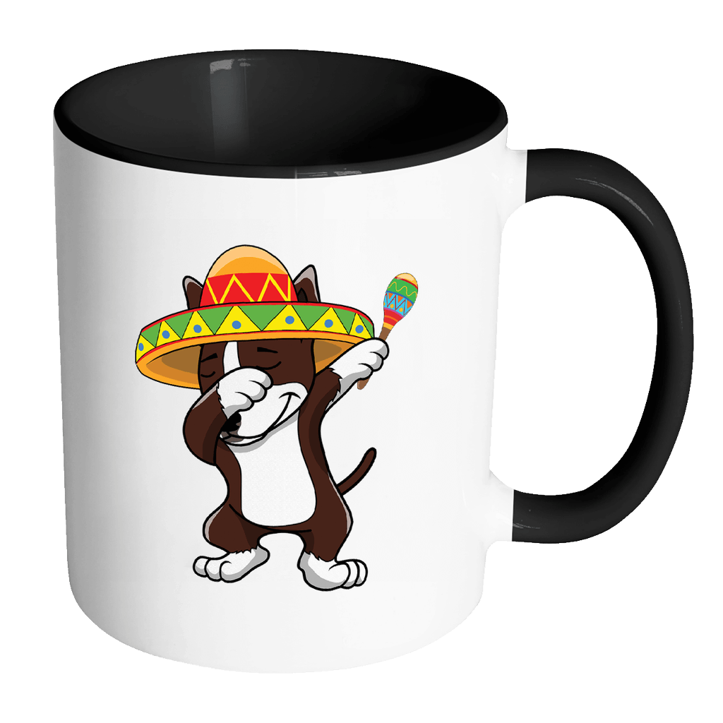 RobustCreative-Dabbing Bull Terrier Dog in Sombrero - Cinco De Mayo Mexican Fiesta - Dab Dance Mexico Party - 11oz Black & White Funny Coffee Mug Women Men Friends Gift ~ Both Sides Printed