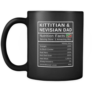 RobustCreative-Kittitian or Nevisian Dad, Nutrition Facts Fathers Day Hero Gift - Kittitian or Nevisian Pride 11oz Funny Black Coffee Mug - Real Saint Kitts & Nevis Hero Papa National Heritage - Friends Gift - Both Sides Printed