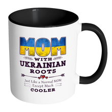 Load image into Gallery viewer, RobustCreative-Best Mom Ever with Ukrainian Roots - Ukraine Flag 11oz Funny Black &amp; White Coffee Mug - Mothers Day Independence Day - Women Men Friends Gift - Both Sides Printed (Distressed)
