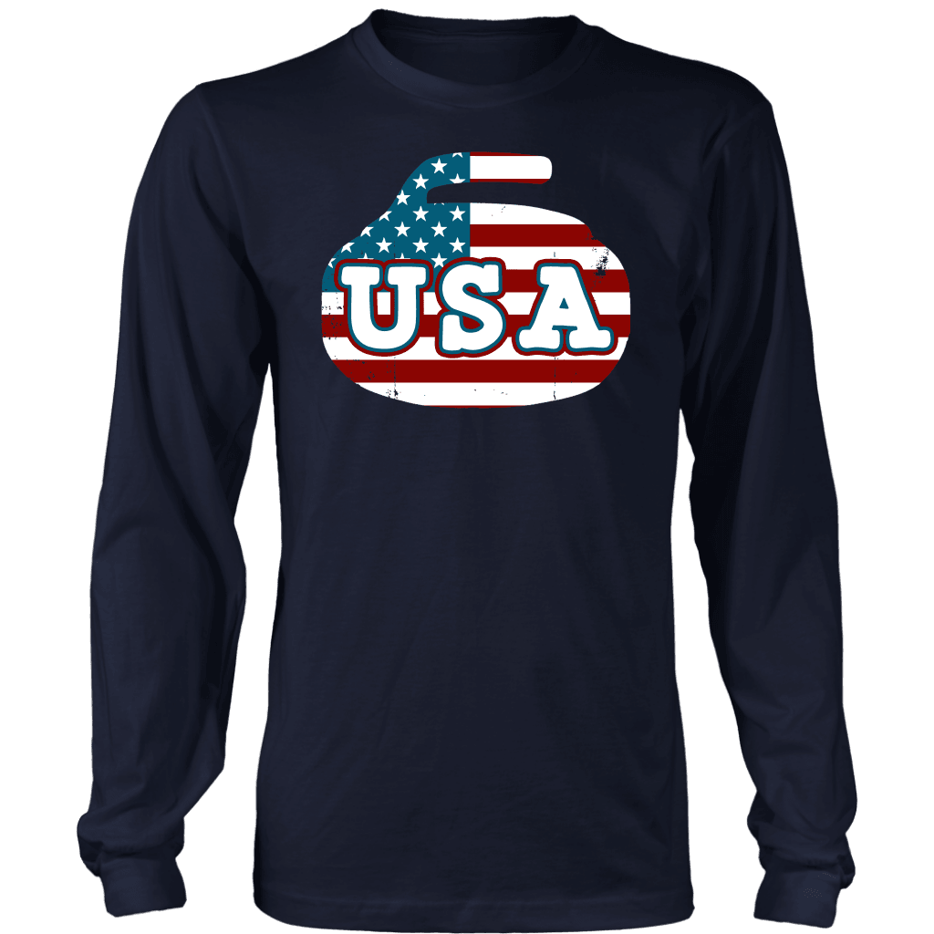 RobustCreative-Vintage USA Curling American Flag Curling Stone Classic Long Sleeve Shirt