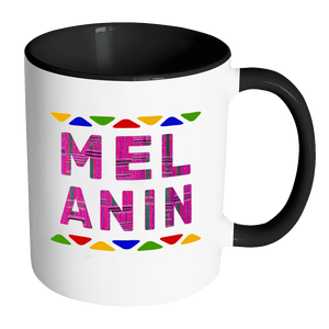 RobustCreative-Melanin Kente - Melanin Poppin 11oz Funny Black & White Coffee Mug - Afro Dashiki Melanin Rich Skin - Women Men Friends Gift - Both Sides Printed (Distressed)