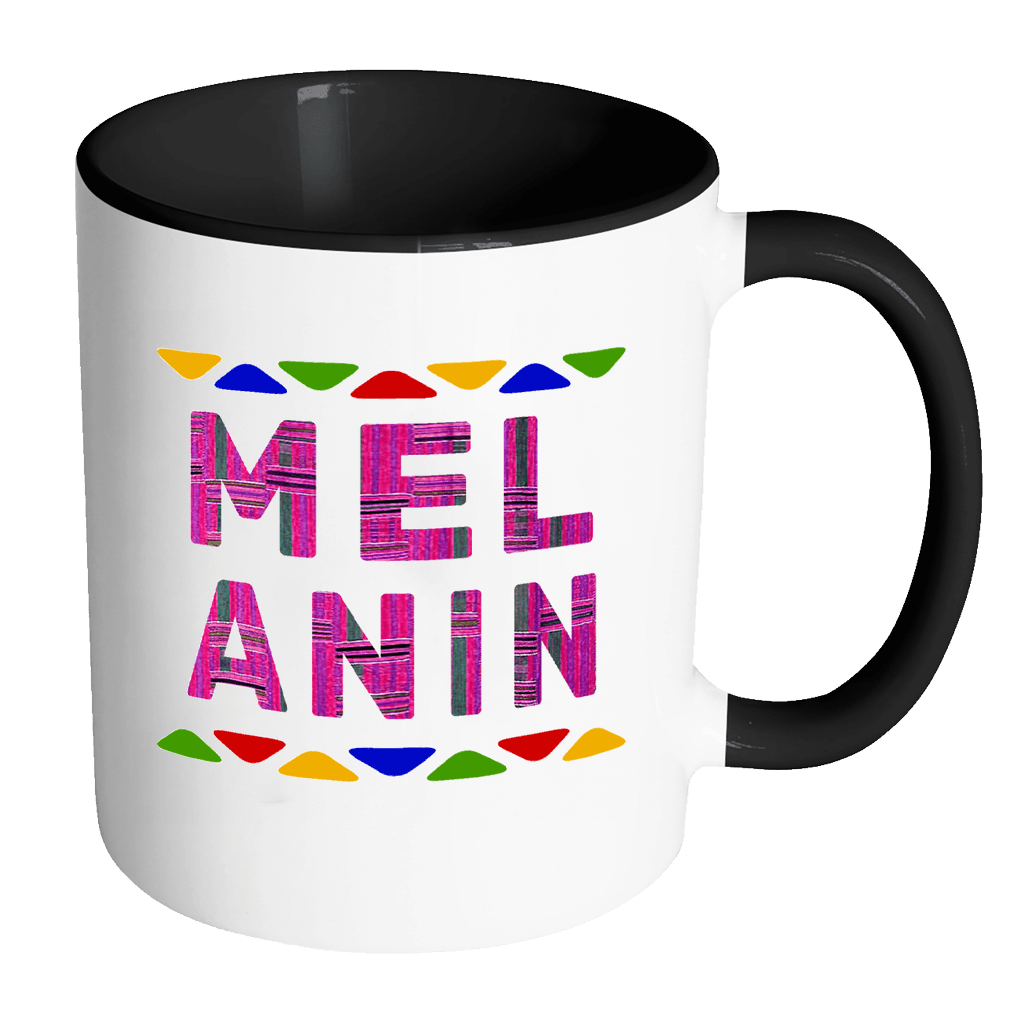 RobustCreative-Melanin Kente - Melanin Poppin 11oz Funny Black & White Coffee Mug - Afro Dashiki Melanin Rich Skin - Women Men Friends Gift - Both Sides Printed (Distressed)