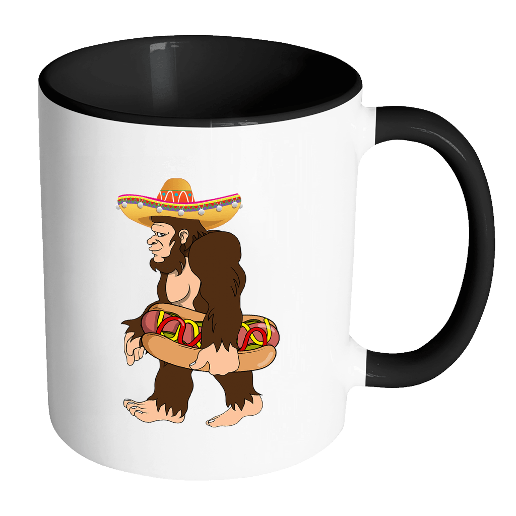 RobustCreative-Bigfoot Sasquatch Hotdog - Cinco De Mayo Mexican Fiesta - No Siesta Mexico Party - 11oz Black & White Funny Coffee Mug Women Men Friends Gift ~ Both Sides Printed