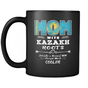 RobustCreative-Best Mom Ever with Kazakh Roots - Kazakhstan Flag 11oz Funny Black Coffee Mug - Mothers Day Independence Day - Women Men Friends Gift - Both Sides Printed (Distressed)