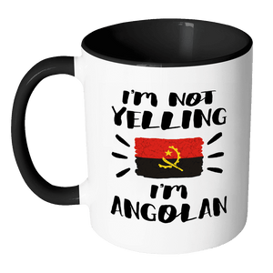 RobustCreative-I'm Not Yelling I'm Angolan Flag - Angola Pride 11oz Funny Black & White Coffee Mug - Coworker Humor That's How We Talk - Women Men Friends Gift - Both Sides Printed (Distressed)