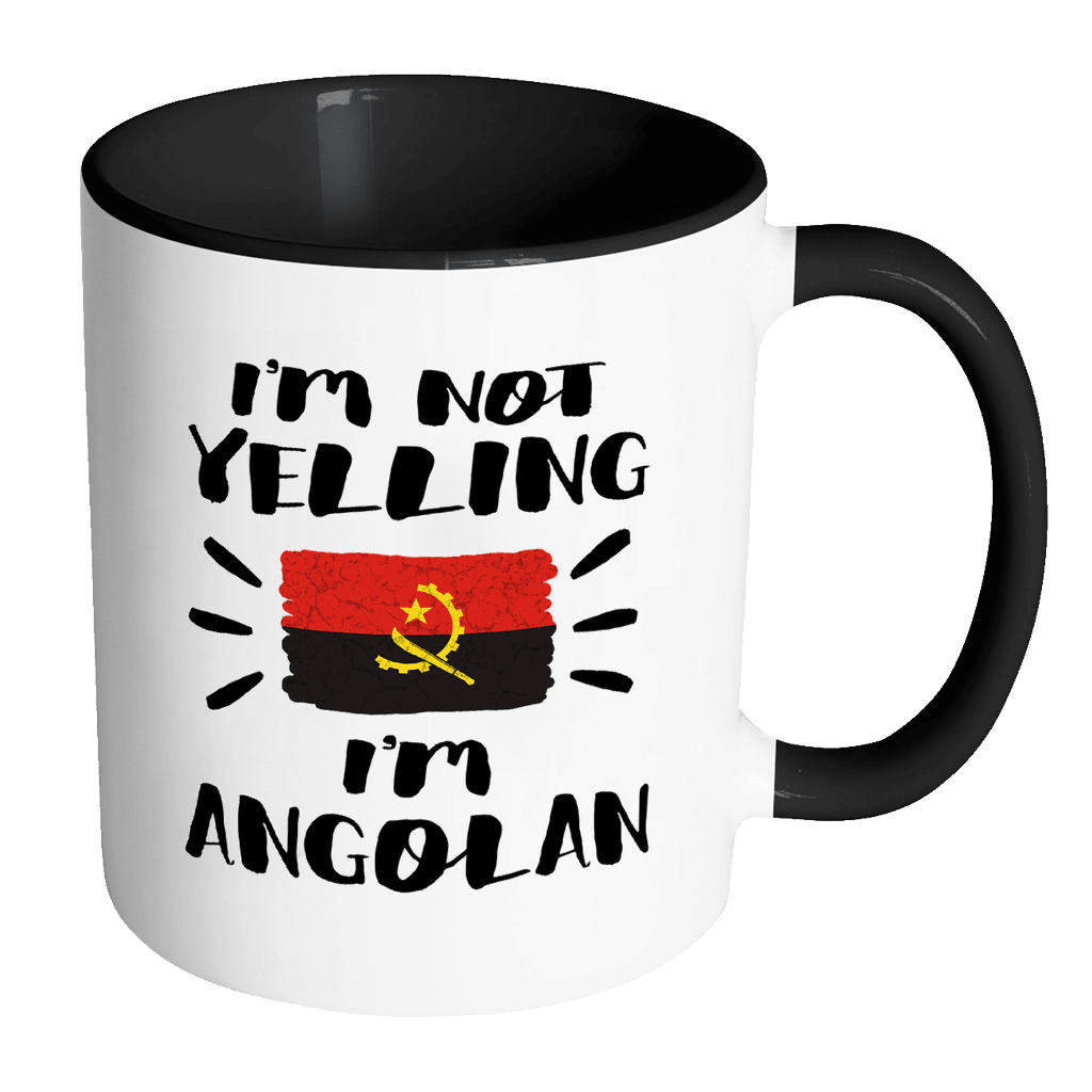 RobustCreative-I'm Not Yelling I'm Angolan Flag - Angola Pride 11oz Funny Black & White Coffee Mug - Coworker Humor That's How We Talk - Women Men Friends Gift - Both Sides Printed (Distressed)