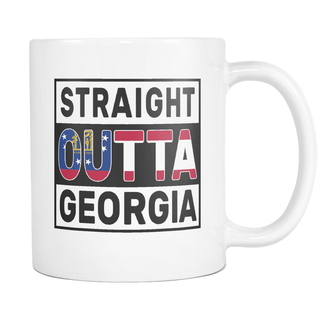 RobustCreative-Straight Outta Georgia - Georgian Flag 11oz Funny White Coffee Mug - Independence Day Family Heritage - Women Men Friends Gift - Both Sides Printed (Distressed)