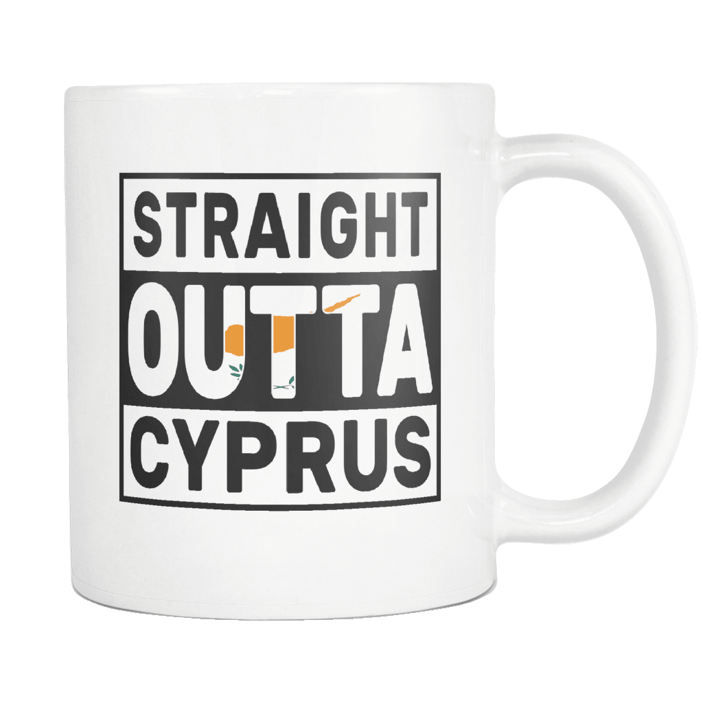 RobustCreative-Straight Outta Cyprus - Cypriot Flag 11oz Funny White Coffee Mug - Independence Day Family Heritage - Women Men Friends Gift - Both Sides Printed (Distressed)
