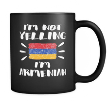 Load image into Gallery viewer, RobustCreative-I&#39;m Not Yelling I&#39;m Armenian Flag - Armenia Pride 11oz Funny Black Coffee Mug - Coworker Humor That&#39;s How We Talk - Women Men Friends Gift - Both Sides Printed (Distressed)
