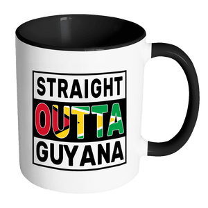 RobustCreative-Straight Outta Guyana - Guyanese Flag 11oz Funny Black & White Coffee Mug - Independence Day Family Heritage - Women Men Friends Gift - Both Sides Printed (Distressed)
