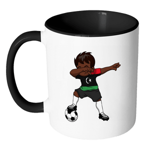 RobustCreative-Dabbing Soccer Boy Libya Libyan Tripoli Gifts National Soccer Tournament Game 11oz Black & White Coffee Mug ~ Both Sides Printed