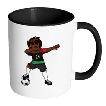 Load image into Gallery viewer, RobustCreative-Dabbing Soccer Boy Libya Libyan Tripoli Gifts National Soccer Tournament Game 11oz Black &amp; White Coffee Mug ~ Both Sides Printed
