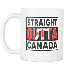 RobustCreative-Straight Outta Canada - Canadian Flag 11oz Funny White Coffee Mug - Independence Day Family Heritage - Women Men Friends Gift - Both Sides Printed (Distressed)