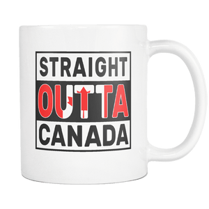 RobustCreative-Straight Outta Canada - Canadian Flag 11oz Funny White Coffee Mug - Independence Day Family Heritage - Women Men Friends Gift - Both Sides Printed (Distressed)