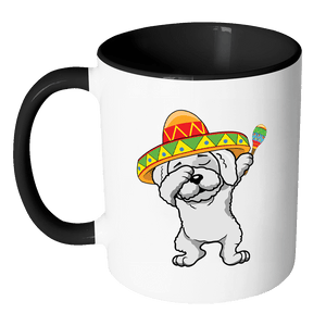 RobustCreative-Dabbing Bichon Frise Dog in Sombrero - Cinco De Mayo Mexican Fiesta - Dab Dance Mexico Party - 11oz Black & White Funny Coffee Mug Women Men Friends Gift ~ Both Sides Printed