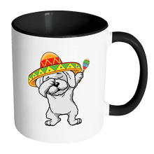 Load image into Gallery viewer, RobustCreative-Dabbing Bichon Frise Dog in Sombrero - Cinco De Mayo Mexican Fiesta - Dab Dance Mexico Party - 11oz Black &amp; White Funny Coffee Mug Women Men Friends Gift ~ Both Sides Printed
