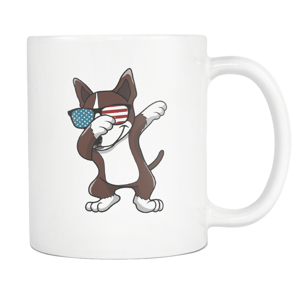 RobustCreative-Dabbing Bull Terrier Dog America Flag - Patriotic Merica Murica Pride - 4th of July USA Independence Day - 11oz White Funny Coffee Mug Women Men Friends Gift ~ Both Sides Printed