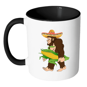 RobustCreative-Bigfoot Sasquatch Corn - Cinco De Mayo Mexican Fiesta - No Siesta Mexico Party - 11oz Black & White Funny Coffee Mug Women Men Friends Gift ~ Both Sides Printed
