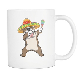 RobustCreative-Dabbing English Bulldog Dog in Sombrero - Cinco De Mayo Mexican Fiesta - Dab Dance Mexico Party - 11oz White Funny Coffee Mug Women Men Friends Gift ~ Both Sides Printed