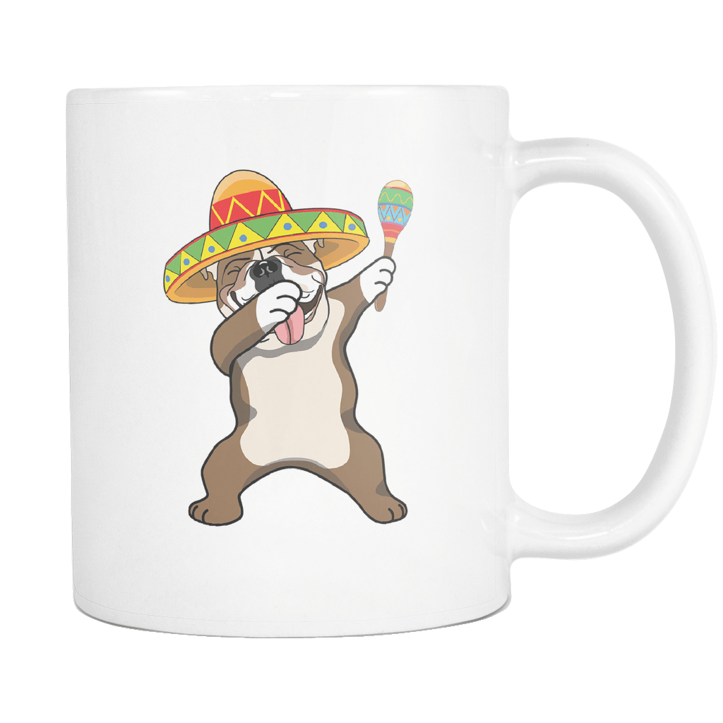 RobustCreative-Dabbing English Bulldog Dog in Sombrero - Cinco De Mayo Mexican Fiesta - Dab Dance Mexico Party - 11oz White Funny Coffee Mug Women Men Friends Gift ~ Both Sides Printed