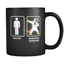 Load image into Gallery viewer, RobustCreative-Radiation Therapist VS Doctor Dabbing Unicorn - Legendary Healthcare 11oz Funny Black Coffee Mug - Medical Graduation Degree - Friends Gift - Both Sides Printed
