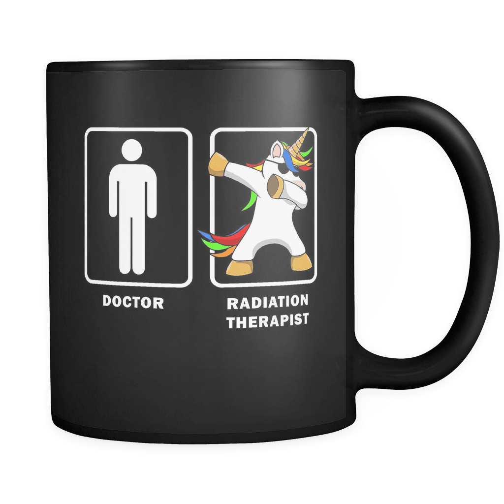 RobustCreative-Radiation Therapist VS Doctor Dabbing Unicorn - Legendary Healthcare 11oz Funny Black Coffee Mug - Medical Graduation Degree - Friends Gift - Both Sides Printed