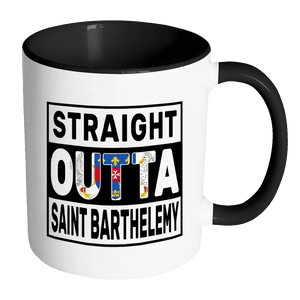 RobustCreative-Straight Outta Saint Barthelemy - Saint-Barth Flag 11oz Funny Black & White Coffee Mug - Independence Day Family Heritage - Women Men Friends Gift - Both Sides Printed (Distressed)