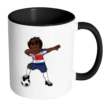 Load image into Gallery viewer, RobustCreative-Dabbing Soccer Boy Costa Rican Tico San Jose Gifts National Soccer Tournament Game 11oz Black &amp; White Coffee Mug ~ Both Sides Printed
