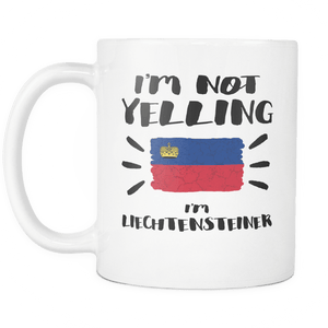 RobustCreative-I'm Not Yelling I'm Liechtensteiner Flag - Liechtenstein Pride 11oz Funny White Coffee Mug - Coworker Humor That's How We Talk - Women Men Friends Gift - Both Sides Printed (Distressed)