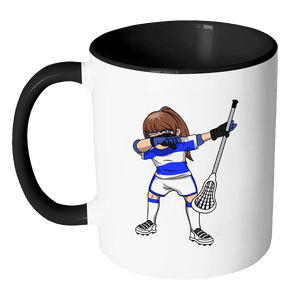 RobustCreative-Dabbing Lacrosse Play Like a Girl - reLAX Lacrosse 11oz Funny Black & White Coffee Mug - Stick & Ball Carry Pass Catch - Women Men Friends Gift - Both Sides Printed (Distressed)