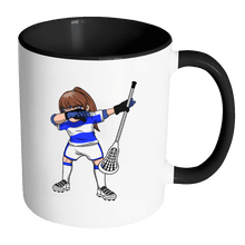 Load image into Gallery viewer, RobustCreative-Dabbing Lacrosse Play Like a Girl - reLAX Lacrosse 11oz Funny Black &amp; White Coffee Mug - Stick &amp; Ball Carry Pass Catch - Women Men Friends Gift - Both Sides Printed (Distressed)
