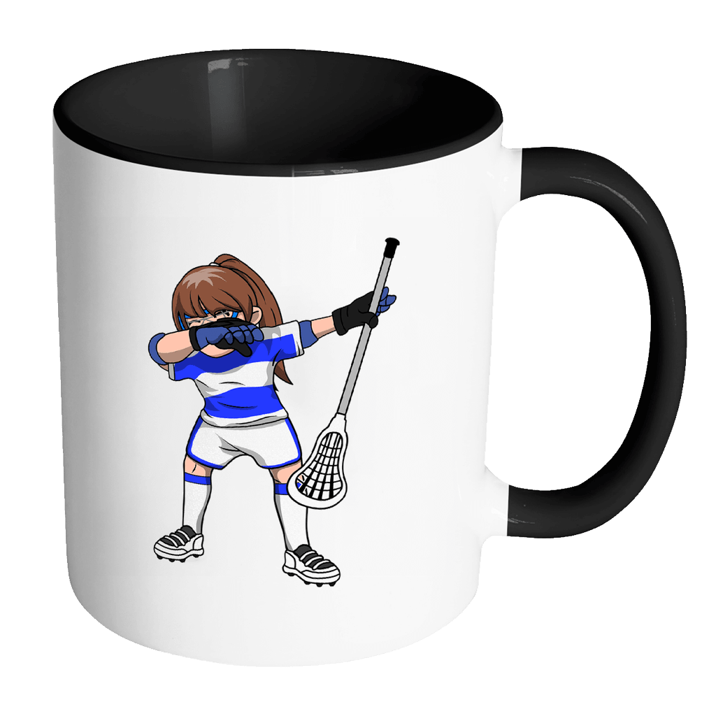 RobustCreative-Dabbing Lacrosse Play Like a Girl - reLAX Lacrosse 11oz Funny Black & White Coffee Mug - Stick & Ball Carry Pass Catch - Women Men Friends Gift - Both Sides Printed (Distressed)