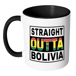RobustCreative-Straight Outta Bolivia - Bolivian Flag 11oz Funny Black & White Coffee Mug - Independence Day Family Heritage - Women Men Friends Gift - Both Sides Printed (Distressed)