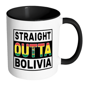 RobustCreative-Straight Outta Bolivia - Bolivian Flag 11oz Funny Black & White Coffee Mug - Independence Day Family Heritage - Women Men Friends Gift - Both Sides Printed (Distressed)