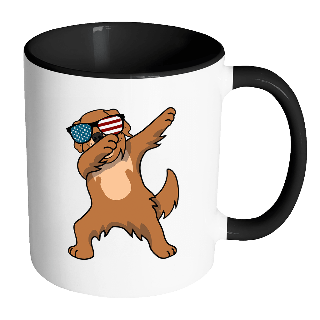 RobustCreative-Dabbing Golden Retriever Dog America Flag - Patriotic Merica Murica Pride - 4th of July USA Independence Day - 11oz Black & White Funny Coffee Mug Women Men Friends Gift ~ Both Sides Printed