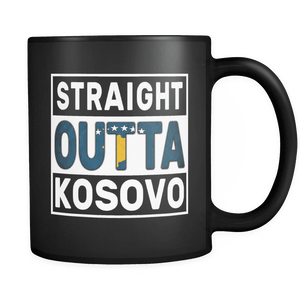 RobustCreative-Straight Outta Kosovo - Kosovan Flag 11oz Funny Black Coffee Mug - Independence Day Family Heritage - Women Men Friends Gift - Both Sides Printed (Distressed)