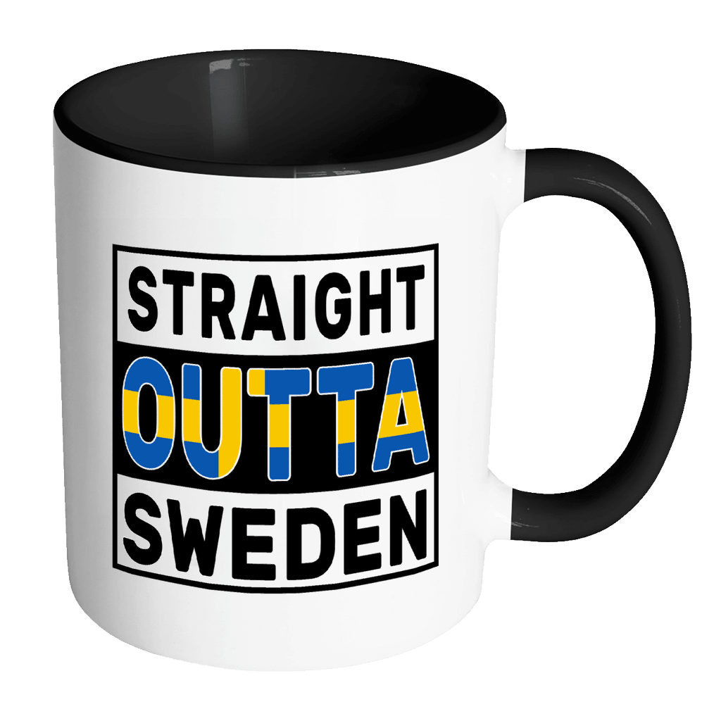 RobustCreative-Straight Outta Sweden - Swedish Flag 11oz Funny Black & White Coffee Mug - Independence Day Family Heritage - Women Men Friends Gift - Both Sides Printed (Distressed)