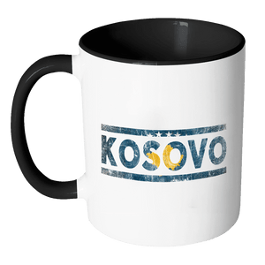 RobustCreative-Retro Vintage Flag Kosovan Kosovo 11oz Black & White Coffee Mug ~ Both Sides Printed