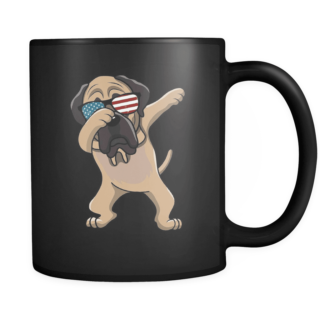 RobustCreative-Dabbing English Mastiff Dog America Flag - Patriotic Merica Murica Pride - 4th of July USA Independence Day - 11oz Black Funny Coffee Mug Women Men Friends Gift ~ Both Sides Printed
