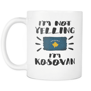 RobustCreative-I'm Not Yelling I'm Kosovan Flag - Kosovo Pride 11oz Funny White Coffee Mug - Coworker Humor That's How We Talk - Women Men Friends Gift - Both Sides Printed (Distressed)