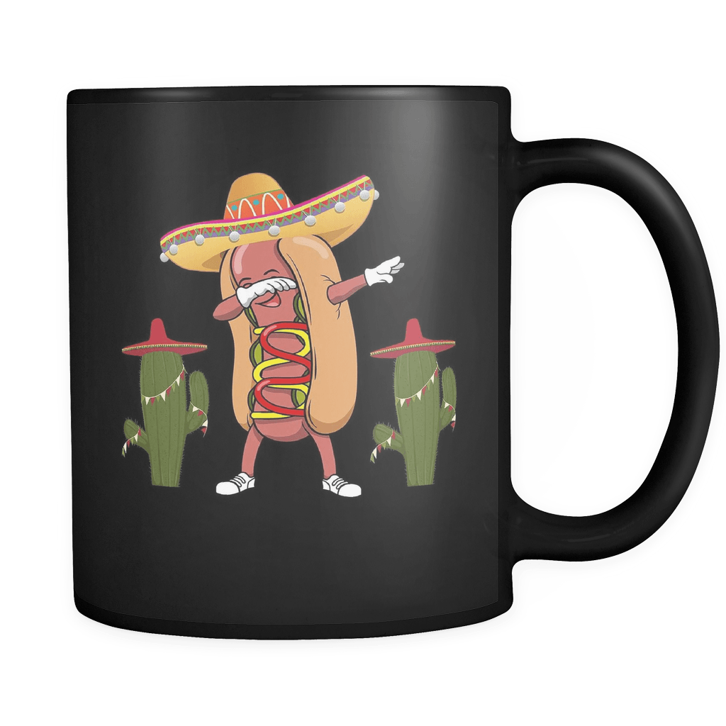 RobustCreative-Dabbing Hotdog Cactus Sombrero - Cinco De Mayo Mexican Fiesta - No Siesta Mexico Party - 11oz Black Funny Coffee Mug Women Men Friends Gift ~ Both Sides Printed