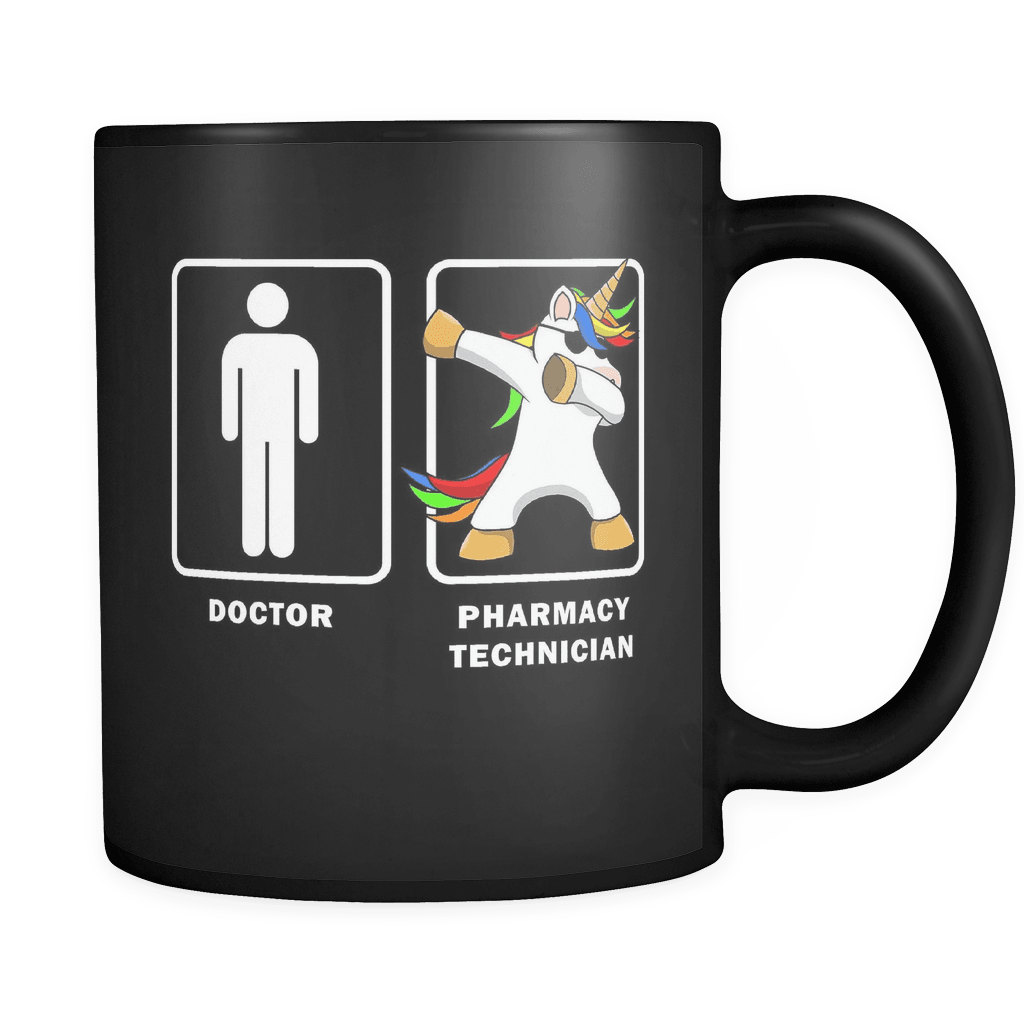 RobustCreative-Pharmacy Technician VS Doctor Dabbing Unicorn - Legendary Healthcare 11oz Funny Black Coffee Mug - Medical Graduation Degree - Friends Gift - Both Sides Printed