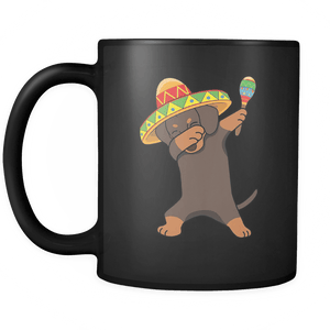 RobustCreative-Dabbing Dachshund Dog in Sombrero - Cinco De Mayo Mexican Fiesta - Dab Dance Mexico Party - 11oz Black Funny Coffee Mug Women Men Friends Gift ~ Both Sides Printed