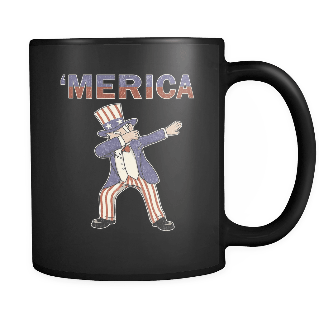 RobustCreative-Retro Merica Dabbing Uncle Sam - Merica 11oz Funny Black Coffee Mug - American Flag 4th of July Independence Day - Women Men Friends Gift - Both Sides Printed (Distressed)