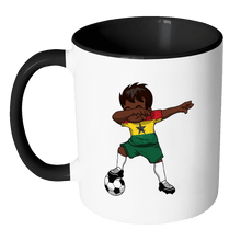 Load image into Gallery viewer, RobustCreative-Dabbing Soccer Boy Ghana Ghanaian Accra Gifts National Soccer Tournament Game 11oz Black &amp; White Coffee Mug ~ Both Sides Printed
