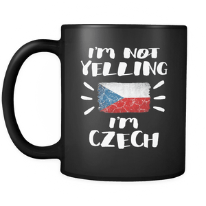 RobustCreative-I'm Not Yelling I'm Czech Flag - Czech Republic Pride 11oz Funny Black Coffee Mug - Coworker Humor That's How We Talk - Women Men Friends Gift - Both Sides Printed (Distressed)