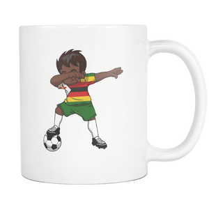 RobustCreative-Dabbing Soccer Boy Zimbabwe Zimbabwean Harare Gifts National Soccer Tournament Game 11oz White Coffee Mug ~ Both Sides Printed